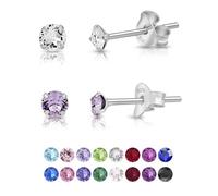 DTPsilver® Set da 2 Paia Orecchini Punto Luce Argento 925 con Cristalli Swarovski® Elements - Orecchini Lobo Donna - Orecchini Piccoli con Brillantini 2 mm - Colori: Diamante e Viola
