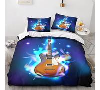 DTREEL Set Di Biancheria Da Letto Con Stampa Di Chitarra 3D, Copripiumino Con Tema musicale Cerniera, Microfibra Copripiumino E Federe, Biancheria Da Letto Adolescente King（220x240cm）