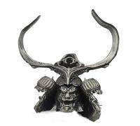 DTREEL Statuetta vintage in ottone nero a forma di elmo samurai cornuto, ciondolo portachiavi per auto, realizzato a mano in rame maschio Prajna Samurai testa intrecciata portachiavi anello