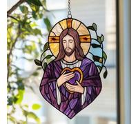 DTREELS Acchiappasole cristiano, affascinante acchiappasole in acrilico con Gesù Cristo, da appendere alla finestra, decorazione colorata da appendere alla parete, regali cristiani per casa, chiesa e