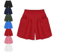 DTVKTZ Primarilyx Women’s Summer Shorts, Women Beach Casual Hot Shorts with Elastic Waistband And Pockets (Red,3XL)