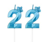 DTXLX Candele 3D Compleanno Blu Numeri 22 con Corona, per Torta Decorazione Compleanno Candele Compleanno Bambini Feste, Matrimonio, Partito Aziendale, Anniversari (Blu #2