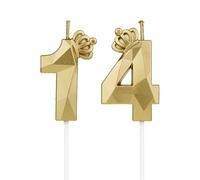 DTXLX Numero 14 Candele di compleanno a forma di numero 14 oro con corona per torta decorazione di compleanno per feste, matrimoni, feste aziendali, Giubilei