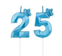 DTXLX Numero 25 Candele di compleanno a forma di numero 25 blu con corona per torta decorazione di compleanno per feste, matrimoni, feste aziendali, Giubilei
