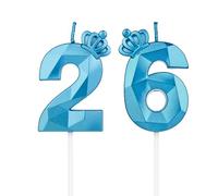 DTXLX Numero 26 candele per compleanno, in forma di numero 26, Blu con corona, per torta, decorazione per compleanno, per feste, matrimoni, feste aziendali, giubilei