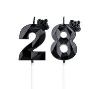 DTXLX Numero 28 Candele di compleanno a forma di numero 28 nero con corona per torta decorazione di compleanno per feste, matrimoni, feste aziendali, Giubilei