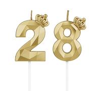 DTXLX Numero 28 candele per compleanno, in forma di numero 28, Dorate con corona, per torta, decorazione per compleanno, per feste, matrimoni, feste aziendali, giubilei