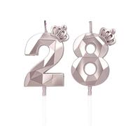 DTXLX Numero 28 candele per compleanno, in forma di numero 28, Oro Rosa con corona, per torta, decorazione per compleanno, per feste, matrimoni, feste aziendali, giubilei