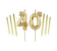 DTXLX Set di candele per 40° compleanno con corona dorata, con 6 candele lunghe, numeri di compleanno, 40 candele, topper per torta di compleanno, feste, matrimoni, anniversari aziendali (oro #40)