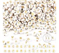 DTYDECLE 1200 perline con alfabeto d'oro, 7 mm, rotonde in acrilico, con lettere dell'alfabeto, con foro per infilare, per la creazione di gioielli, braccialetti fai da te, collane, artigianato