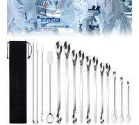 DTYGUIXE 15 Pz Spatola e Cucchiaio da Laboratorio Spatola in Acciaio Inossidabile Laboratorio Micro Paletta a Doppia Testa Cucchiaio con Custodia in Velluto per Polveri di Campionamento in Laboratorio