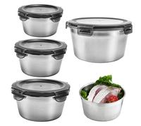 DTYGUIXE 4 Pz Contenitori per Alimenti Ciotole in Acciaio Inox Ciotole in Acciaio Inox da Cucina con Coperchio Contenitori Salvafreschezza 400/600/1100/2200ml per Lavastoviglie Congelatore Frigo