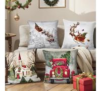 DTYGUIXE 4 Pz Federe Cuscini Natalizi,Copricuscini di Natale da 45x45 cm,Copricuscini Divano Natalizi Divertenti,Federe Cuscini Salotto per Camera Soggiorno da Letto Decorazioni Casa