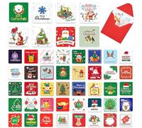 DTYGUIXE 48 Pz Mini Biglietti di Auguri di Natale,Cartoline Natalizie Diverse con Buste in 48 Stili da 7 x 7 cm,Cartoline di Natale Allegre Assortite con Buste per Portafogli e Buoni Regalo