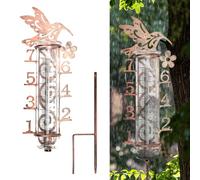 DTYGUIXE Pluviometro da Giardino Misuratore Pioggia in Vetro,Pluviometro per Uccelli con Picchetto di Terra, Misuratore Pioggia in Vetro con Staffa in Metallo per Giardino Cortile Prato Recinzione