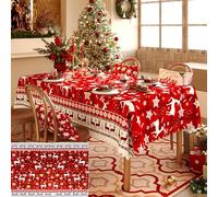 DTYGUIXE Tovaglia Natalizia,Copritavolo Natalizio Rettangolare da 140 x 180 cm,Tavola Natalizia con Tovaglia Rossa,Panno da Tavolo di Natale,Tovaglia Rossa di Natale per Feste, Decorazione