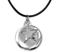 dtylean Airtag - Collana per bambini, con cordino in pelle nera da 50,8 cm, con chiusura a clip, colore: argento/nero