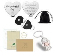 DU SCHAFFST DAS Portafortuna Kit, 1 Piccolo Abbraccio Portafortuna con 1 Astuccio in Pelle e 1 Sacchetto di Velluto e 1 Biglietto d'Auguri e 1 Portachiavi, Pocket Hug Token Buon Regalo