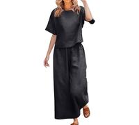 duaicnvow Completo Donna Pantaloni Tuta Estivo 2 Pezzi Set Senza Maniche Top E Pantaloni Curvy Completa Loungewear Lino Completa Larghi Tuta Estiva Confortevole Due Pezzi Regalo per Festa della Mamma