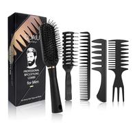 DUAIU Pettine Uomo,5Pcs Pettine Capelli Uomo,Spazzola Capelli Ricci,Spazzola Piatta,Resistente AI Calore Spazzola Ricci Styling,Pettine Denti Larghi per L'asciugatura a Soffio,Taglio,Slick Back
