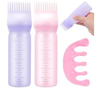 DUAIU Set da 3 Applicatori per Capelli con Bottiglie e Pettine Massaggiante Cuoio Capelluto - per Tinte, Olio, Relax e Gua Sha, Rosa e Viola (2 Bottiglie + 1 Pettine)