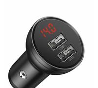 DUAL CARICA BATTERIA RAPIDO AUTO 12V BASEUS con DISPLAY 24W VELOCE 2 PORTE USB