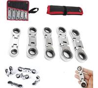 Dual-Drive Nano Flex-Head Pocket Ratchet, 5 Pack Stubby Wrenches Set,3/4“ Inch Retractable Ratchets Wrenches Set,Double Box End Ratcheting Wrench Set,Ratchet Spanner Crooked for Narrow Spaces (1pcs)
