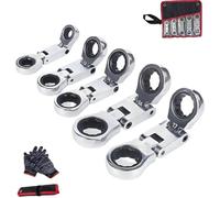 Dual-Drive Nano Flex-Head Pocket Ratchet, 5 Pack Stubby Wrenches Set, Double Box End Ratcheting Wrench Set, Foldable for Mechanical Repair, Plumbing Repair Narrow Spaces Wrenches (1set)