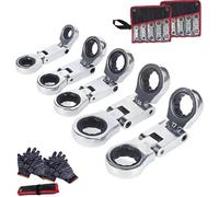 Dual-Drive Nano Flex-Head Pocket Ratchet, 5 Pack Stubby Wrenches Set, Double Box End Ratcheting Wrench Set, Foldable for Mechanical Repair, Plumbing Repair Narrow Spaces Wrenches (2set)