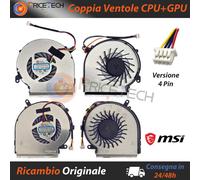 Dual FAN Ventole CPU+GPU MSI G62 GP62 GL62 GV62 GL72 PE72 (Versione 4 Pin)