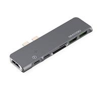Dual Head USB C HUB, 7 in 1 Aluminium Hub Extension with 4K HDMI, USB-C Power Delivery, Thunderbolt 3 USB C female port, 2*USB 3.0, SD/TF Card Readers for new MacBook Pro 13" and 15" 2016/2017