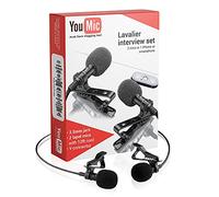 Dual Lavalier Lapel Lav Mic 2 Pack Microphone Set For iPhone X 8 7 Plus 6 6s 5 5s/iOS/Android for Interview, Blog or Podcast