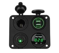 Dual USB Caricabatteria Auto Voltmetro Switch 4 in 1 Gang ON/OFF Interruttore a Levetta Panel Dual USB Caricabatterie Accendisigari Presa Voltmetro per Car Boat Marine(verde)