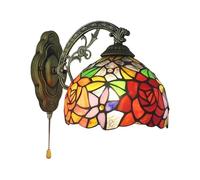 Dualbao Applique da Parete con Vetro colorato Rosso, Arancione, Rosa e Viola, lampade con Interruttore a Catena, Luce da Parete Vintage Pastorale Fatta a Mano, luci per Portico, Luce per Scale