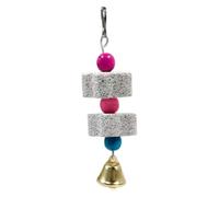 Dualoai Parrocchetto Giocattolo Masticabile Accessorio per Becco con Campanello in Pietra Minerale E Legno Utile per La Il Gioco Adatto a Parrocchetti, Lunghezza 14 Cm