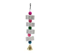 Dualoai Parrocchetto Giocattolo Masticabile Accessorio per Becco con Campanello in Pietra Minerale E Legno Utile per La Il Gioco Adatto a Parrocchetti, Lunghezza 21 Cm