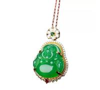 DUANGYMM Collana, Collana di Giada, Collana con Ciondolo in Giada Verde Feng Shui for Donna, Autentico Buddha in calcedonio Yoga, Argento S925 Placcato Oro