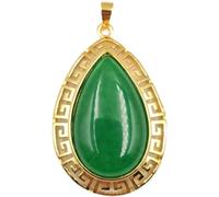DUANGYMM Collana, Collana di Giada, Collana con Ciondolo in Giada Verde Feng Shui for Donna, giadeite Yoga autentica, Gocce d'Acqua, Motivo di Buon auspicio, Argento S925 Placcato Oro