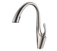 DUANHOZ Rubinetto da Cucina in Nichel Spazzolato, spruzzatore Estraibile in Ottone Massiccio con Doppia Funzione, beccuccio Girevole per Acqua Calda e Fredda, Moderno Miscelatore