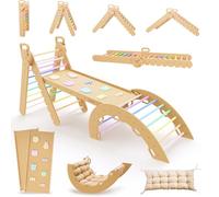 Duanico® 9in1 Montessori triangolo grande da 1 a 7+ anni - 5 angoli regolabili - set di palestra in legno con arco Montessori e rampa per l'arrampicata per bambini da esterno ed interno