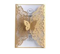 DUANSIYU Inviti Matrimonio 50 pezzi farfalla invito matrimonio copre compleanno fidanzamento decorazione festa forniture(50 Gold Covers)