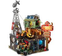 DUANT Doomsday Gas Station Building Block Assembly Toy, Street Scene Series Creative House, struttura a tre piani con elementi come contenitori scartati e vecchie braccia meccaniche.