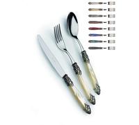 DUBAI ANTICO, 6 posti tavola, Servizio posate 24 pezzi in acciaio inox 18/10 lucido spessore 2,5 mm Manico acrilico madreperlato con ghiera effetto argento antichizzato lavabile in lavastoviglie