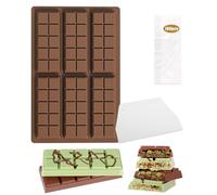 Dubai Chocolate Stampi in Silicone 6 Cavités+1 Scraper+100 Sac d'emballage,Cioccolata Dubai Stampo per Torrone Cioccolato Tavoletta,per Cottura di Dolci al Cioccolato e la Decorazione di Torte