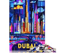 Dubai Vibrant Skyline - Arte geometrica del paesaggio urbano Puzzle da 1000 pezzi Regali di Natale Puzzle di carta per adolescenti Puzzle divertenti 1000 pezzi (38x26 cm)