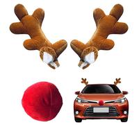 Dubbulon Corna Di Renna Per Auto In Cotone,Costume Automobile Decorazione Natale | Decorazione Veicolo Divertente per Party Strada Viaggio
