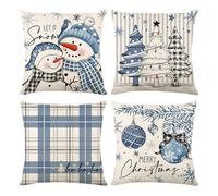 Dubbulon Federe Cuscini Natale - Fodere Decorativi Invernali,4 Pezzi Decorazioni Festive Per Divano Salone Appartamento Caffè Con Motivi Invernali Neve Fiocchi Alberi Plaid