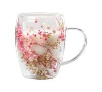 Dubbulon Tazza da caffè Trasparente con Fiori Secchi da 350 Ml - Tazza da caffè Doppia Parete Isolata Resistente al Calore | Tazze in Vetro con Manico, Regali per Le Migliori Amiche delle Donne