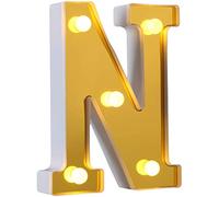 DUBENS Luci a LED alfabeto con numeri illuminati, luci a LED, per feste, matrimoni, ricevimenti, casa, compleanno, bar, luci dorate, funzionamento a batteria (N)