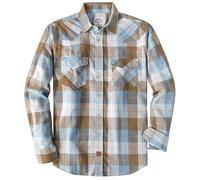 Dubinik® 6 oz Camicia Flanella Uomo Invernale Camicia Uomo Flanella Cotone Western Cowboy con Bottone Automatico Quadri Blu Kaki Scuro L Tall